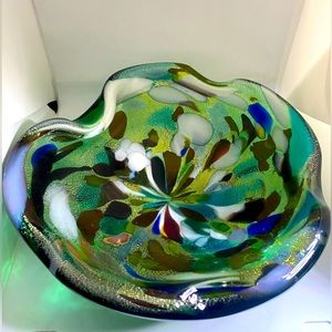 VTG. MURANO AVEM ART GLASS TUTTI FRUTTI ENCASED BOWL /DISH